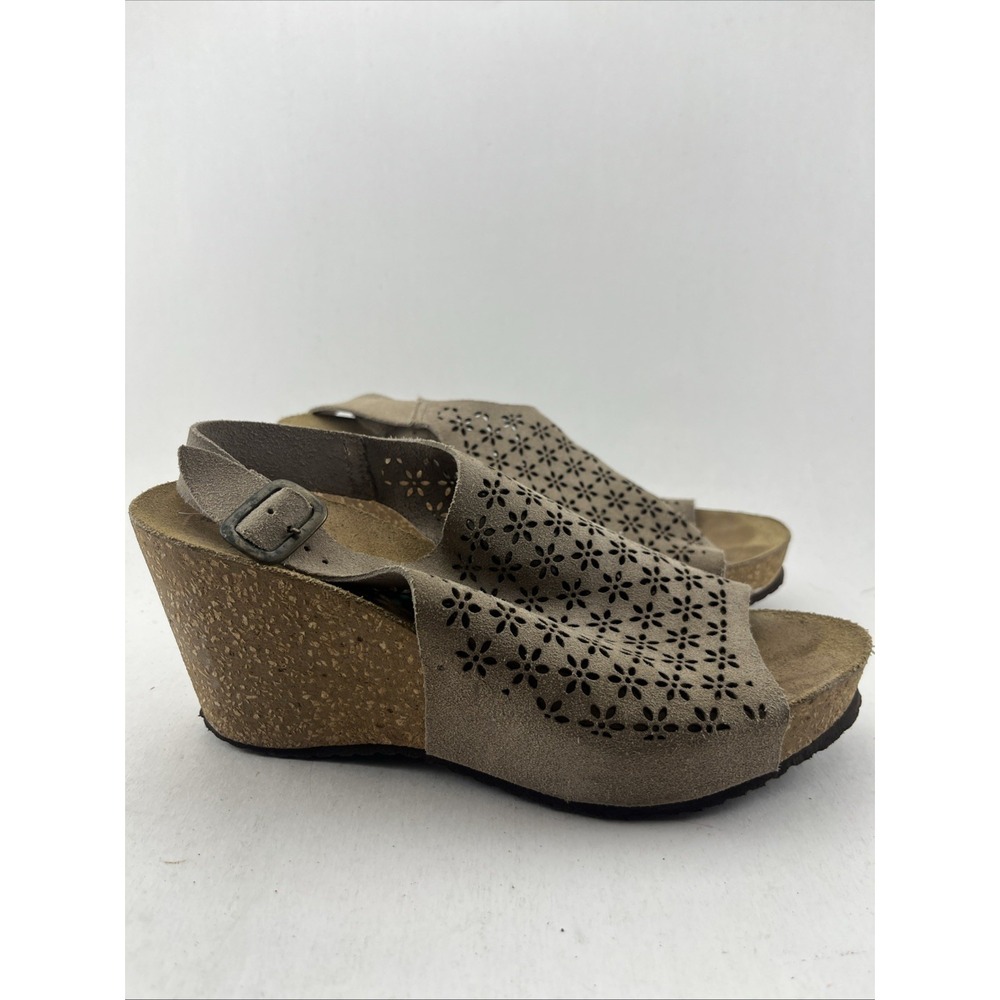 Marina Luna Italy Suede Sandals Beige Cutout Ankle Strap Women's 6